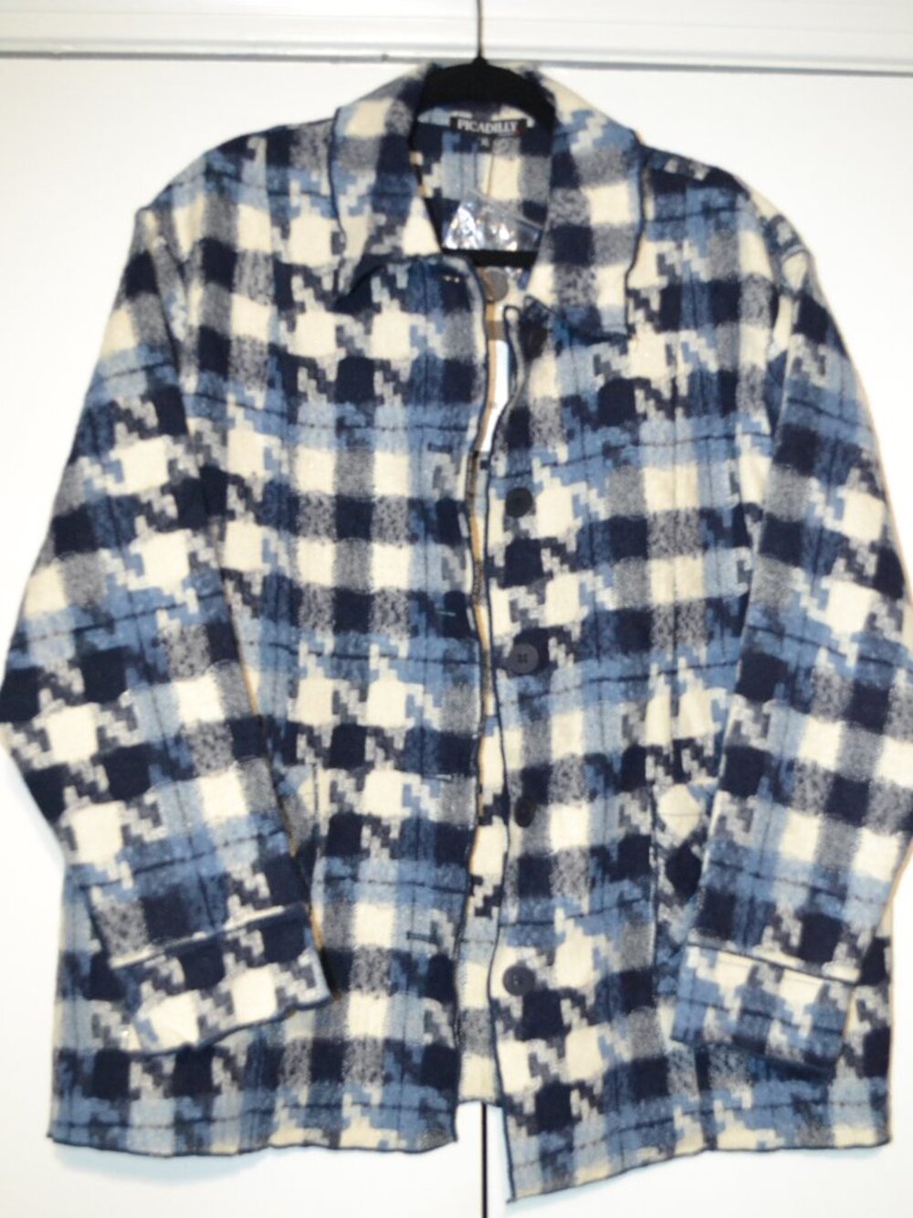 Picadilly Women’s Blue Abstract Plaid Button Front Jacket SZ XL Lightweight NWT - Picture 2 of 9